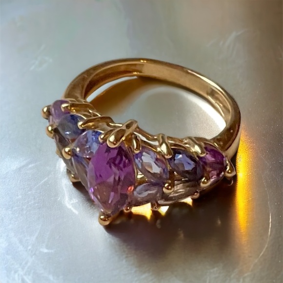 GENUINE AMETHYST & TANZANITE MARQUIS RING - Sz 5